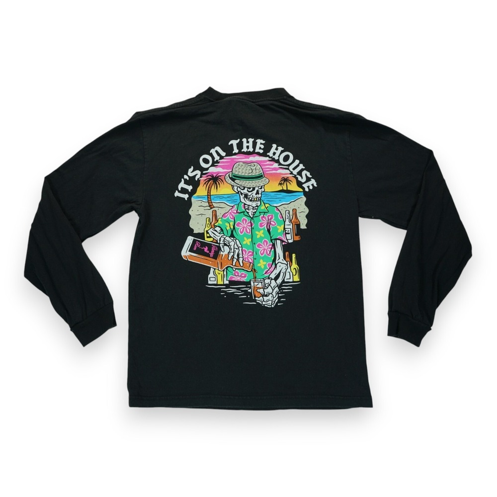 Retrofit Shirt Adult Medium Black Skull‎ Skeleton Alcohol Bartender Vacation